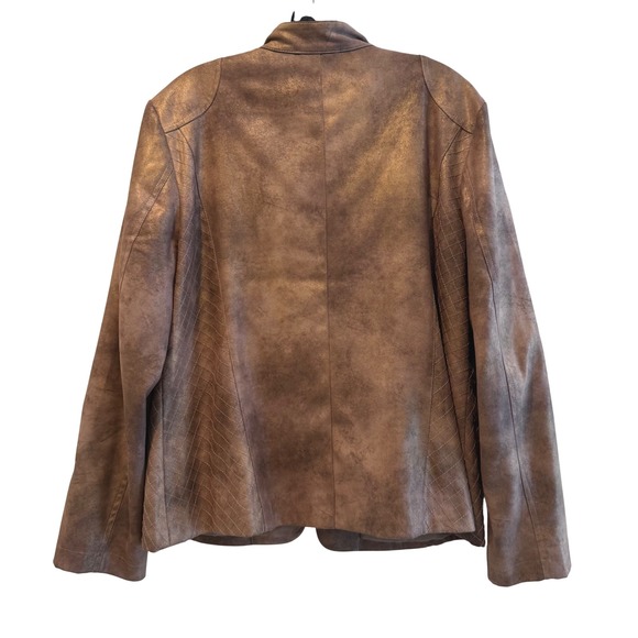 Chicos Bronze Metallic Quilted Jacket Full Zip Pockets Career Blazer Size 2 (12) - Picture 5 of 8